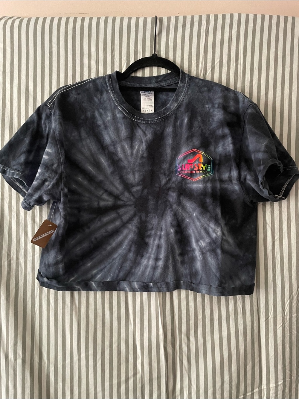 Surf Style Rainbow & Black Tie Dye Crop Tee